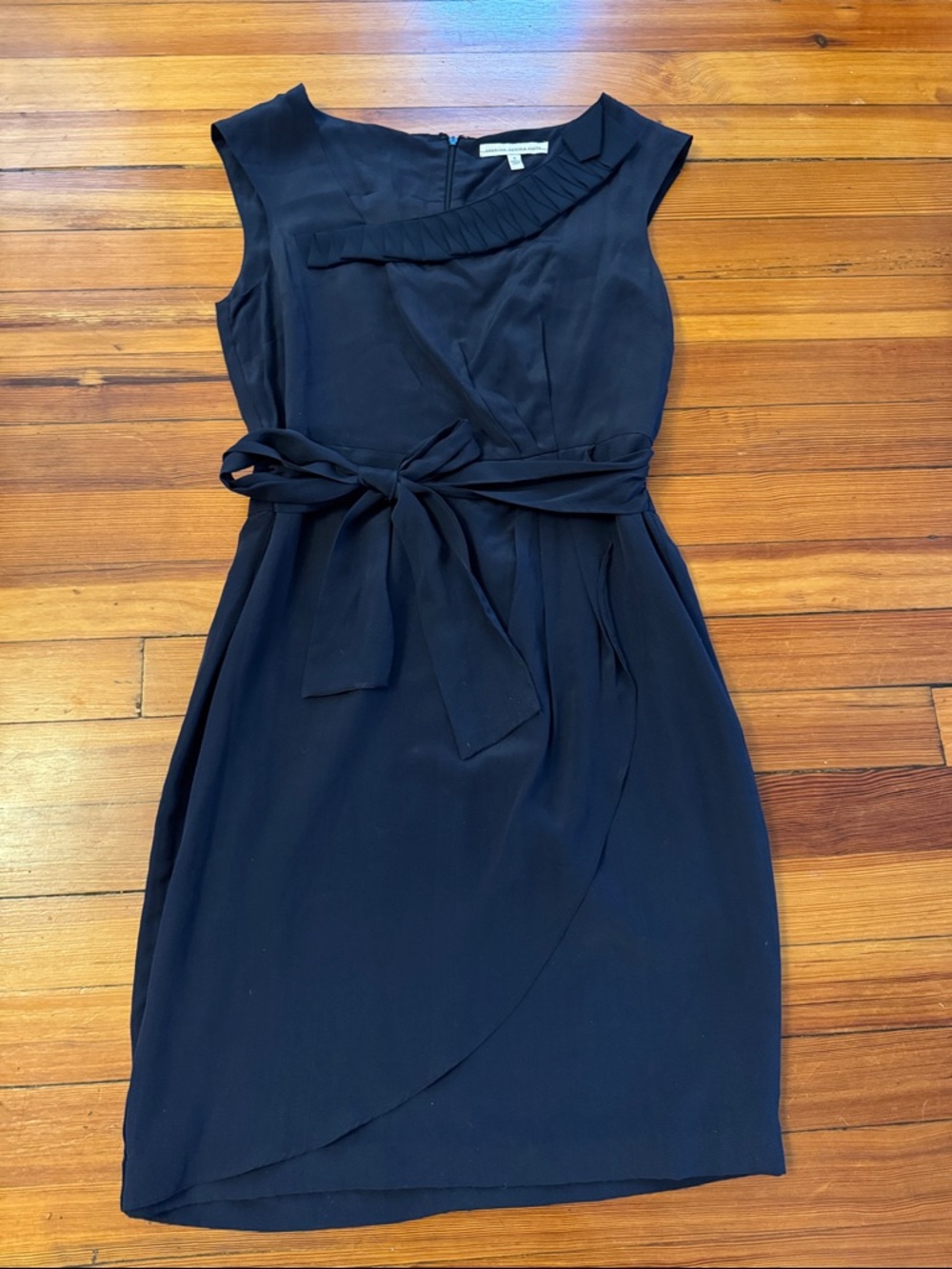 Cynthia Steffe Navy Cap-Sleeve Wrap Midi Dress with Waist Tie, 100% silk